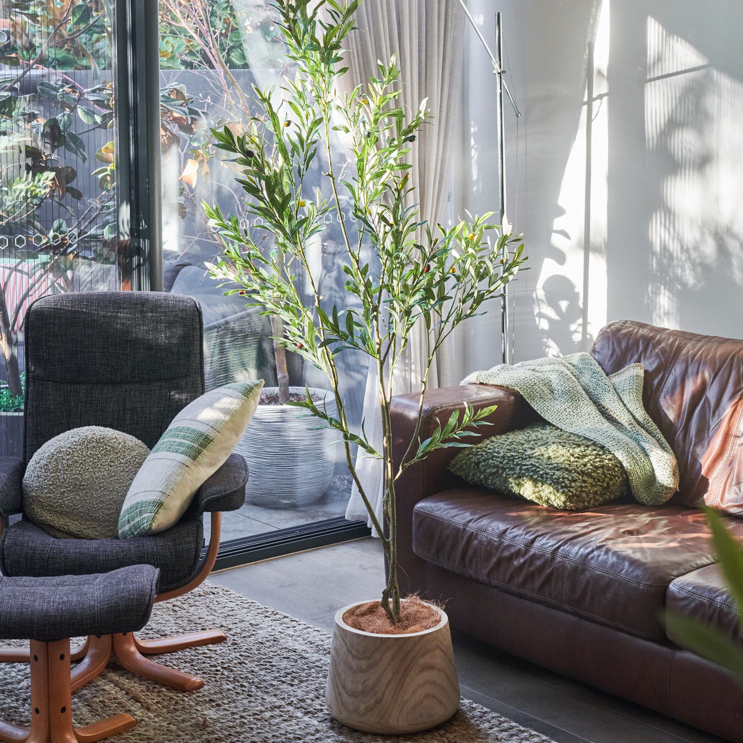 Everly Real Touch Olive Tree with Wood Pot