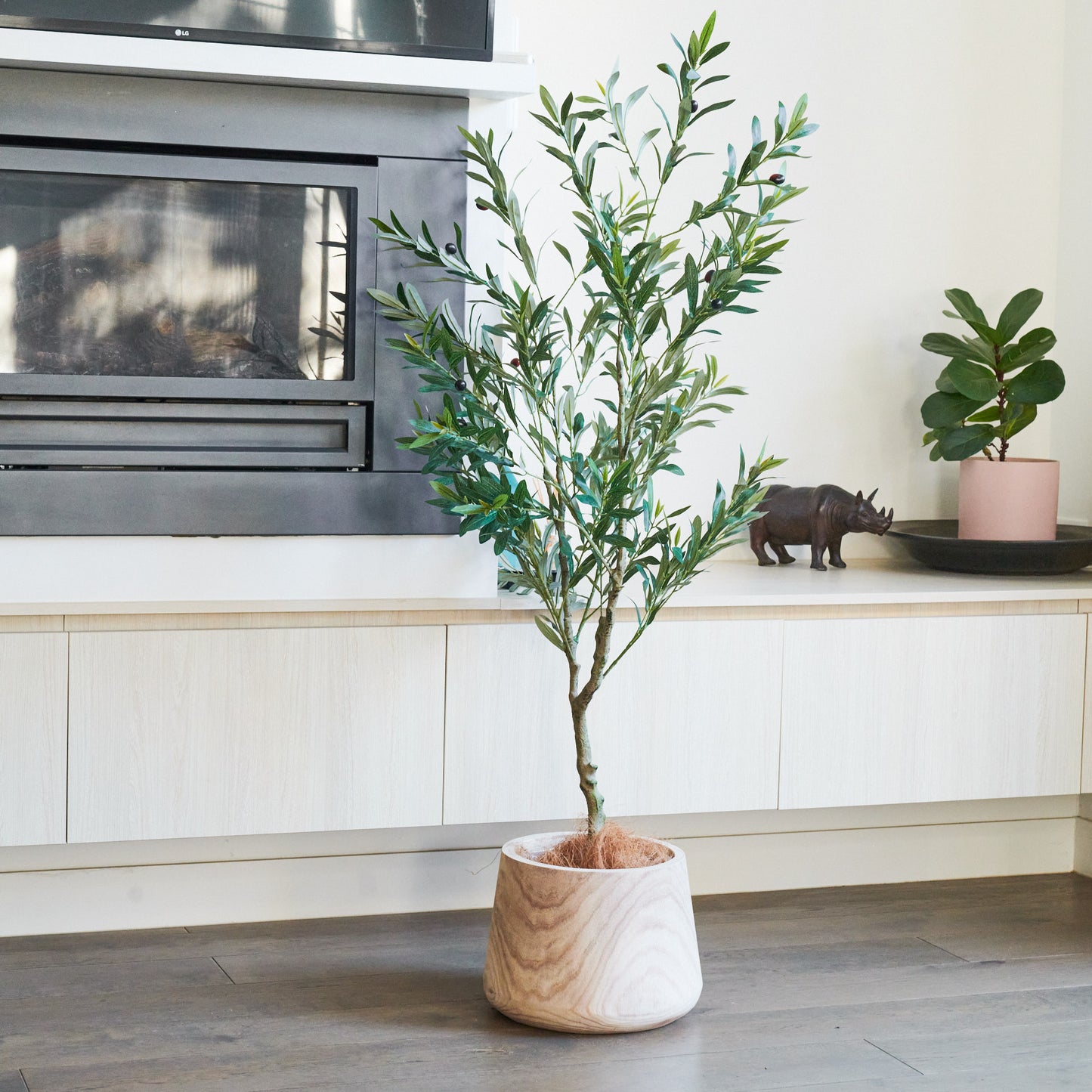 Everly Real Touch Olive Tree with Wood Pot