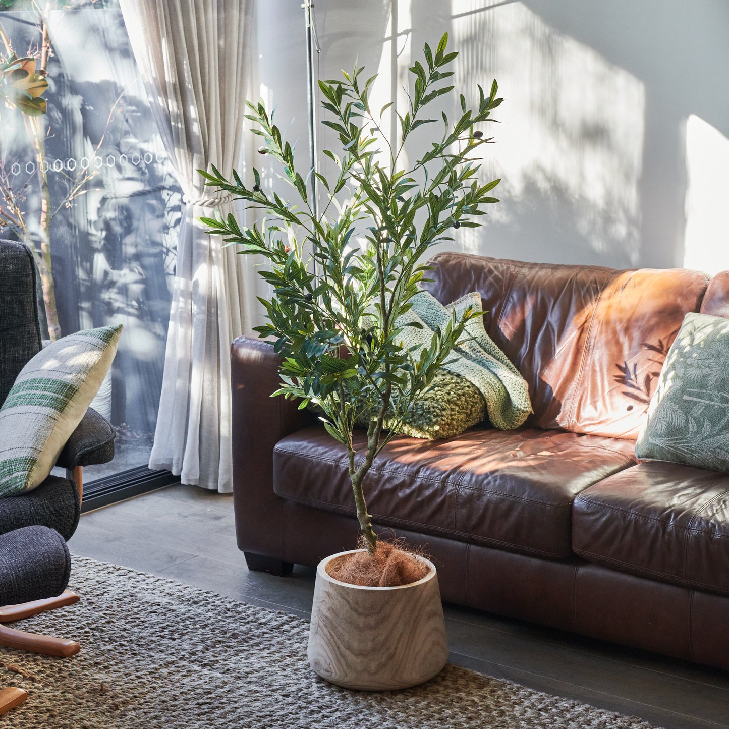 Everly Real Touch Olive Tree with Wood Pot