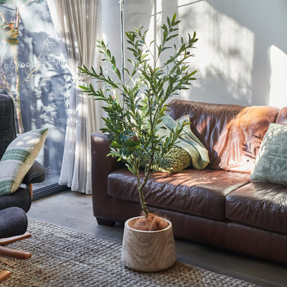 Everly Real Touch Olive Tree with Wood Pot