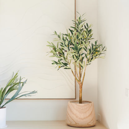 Everly Real Touch Olive Tree with Wood Pot